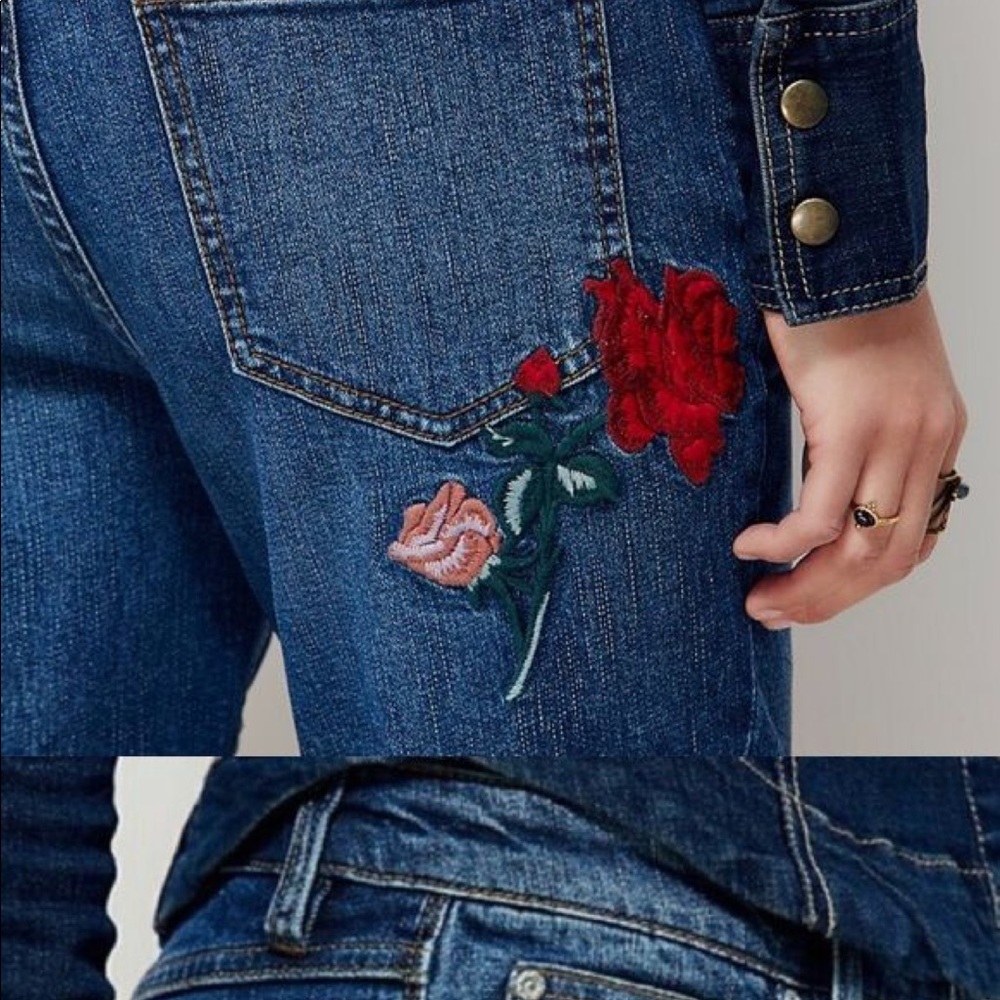 Free people Floral Embroidered Denim